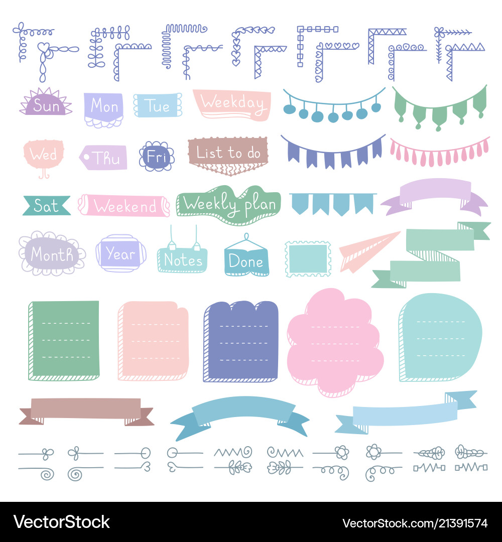 Bullet journal hand drawn elements Royalty Free Vector Image