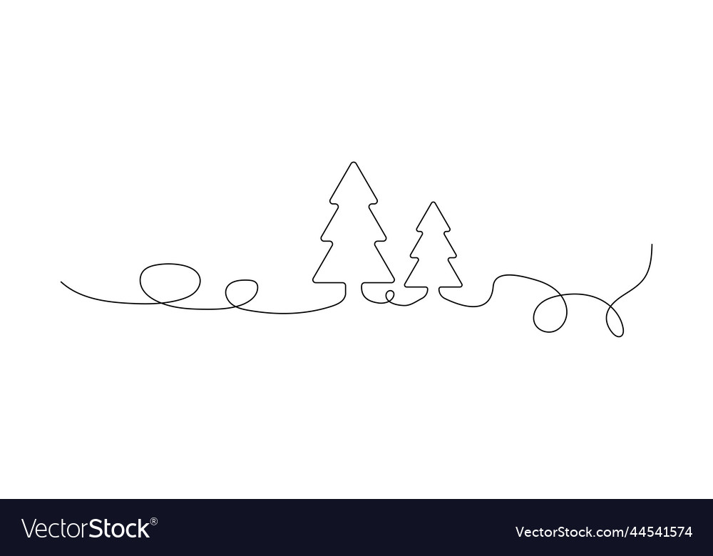 Christmas trees one line design element Royalty Free Vector