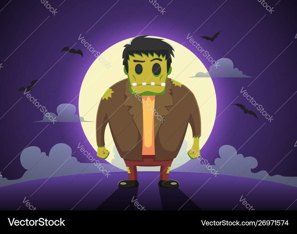 Halloween Frankenstein Zombies At Full Moon Night Vector Image
