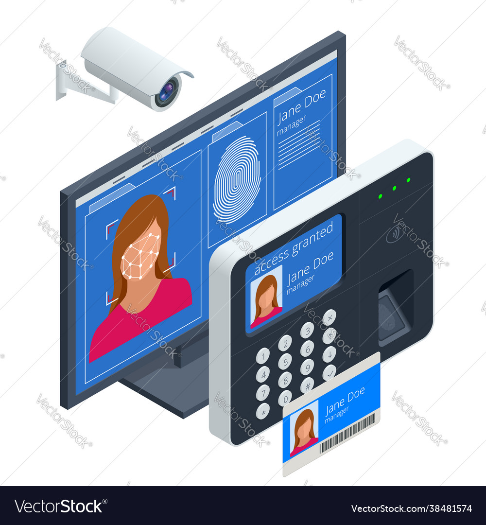 Isometric facial recognition system concept vector image Isometric facial recognition system concept