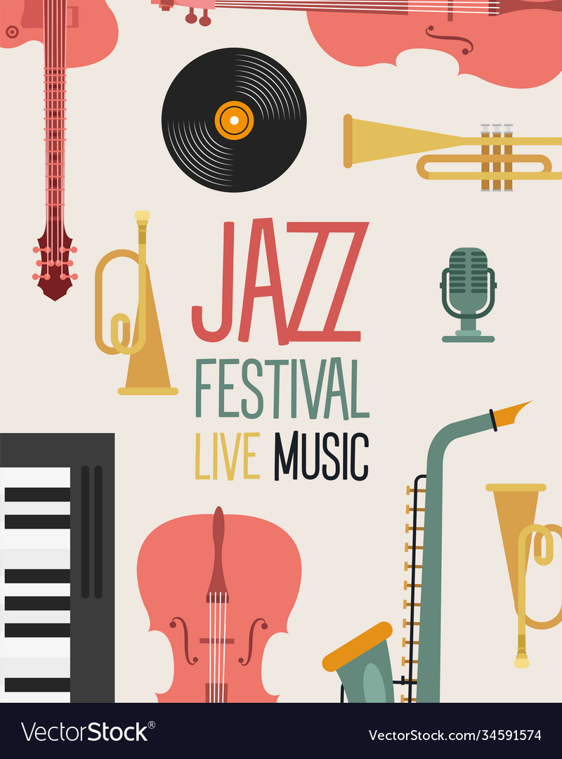 Jazz festival poster with instruments Royalty Free Vector