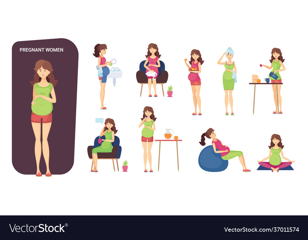 Set pregnant woman yoga relaxation concept Vector Image