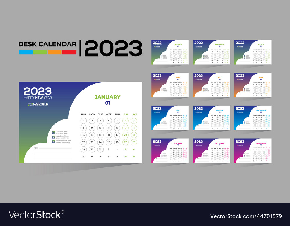 2023 desktop calendar design Royalty Free Vector Image