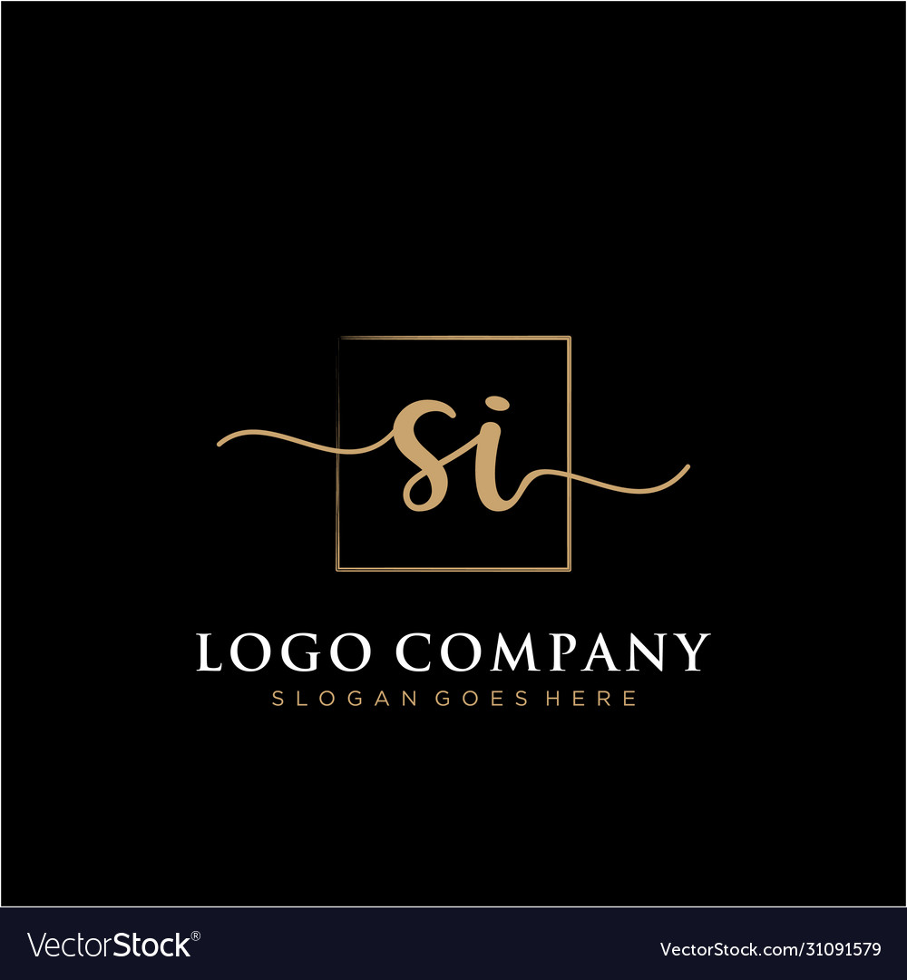 Si initial handwriting logo with rectangle Vector Image