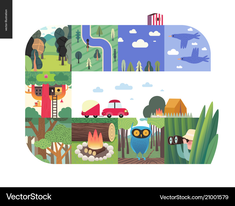 Simple things - forest set composition on a white Vector Image