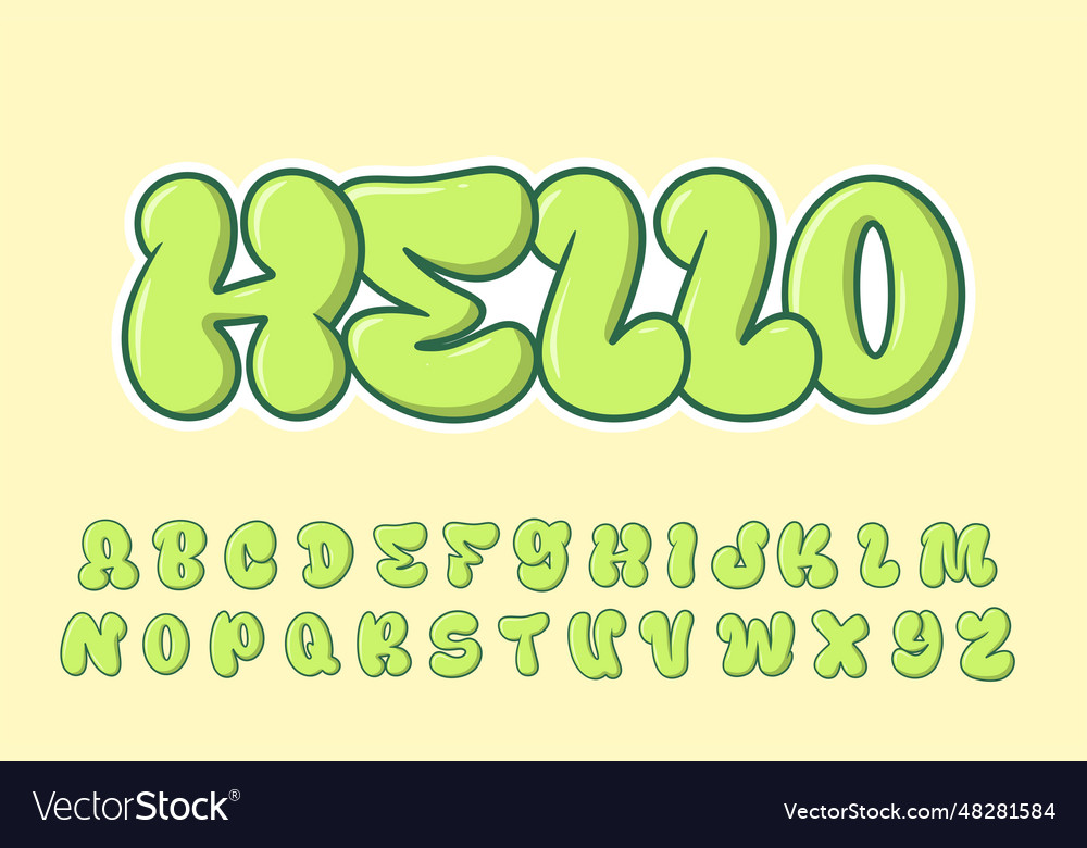 Alphabet green fun graffiti cartoon Royalty Free Vector