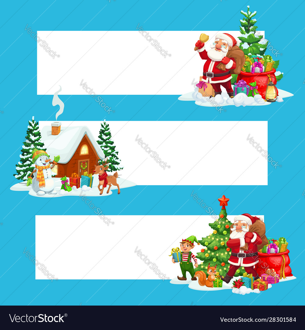 Christmas banners xmas gift santa and snowman Vector Image