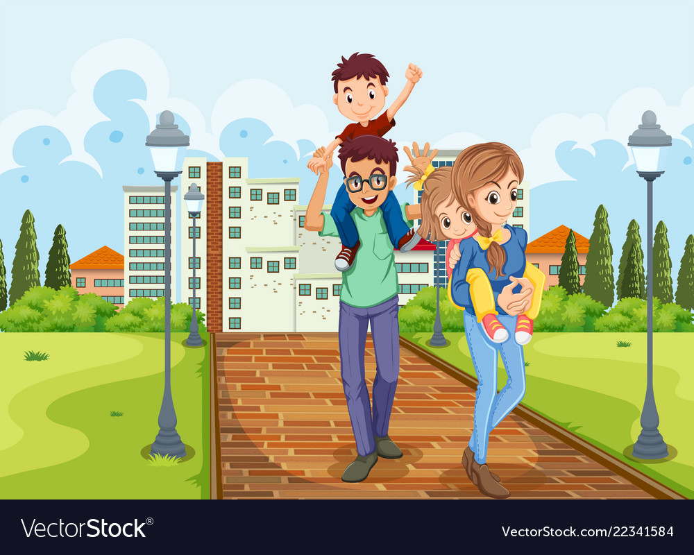 Family Take A Walk In Park Royalty Free Vector Image