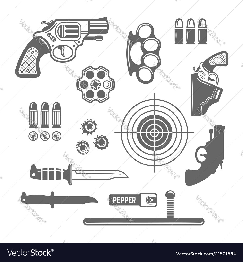 Gun shop shooting club set elements Royalty Free Vector