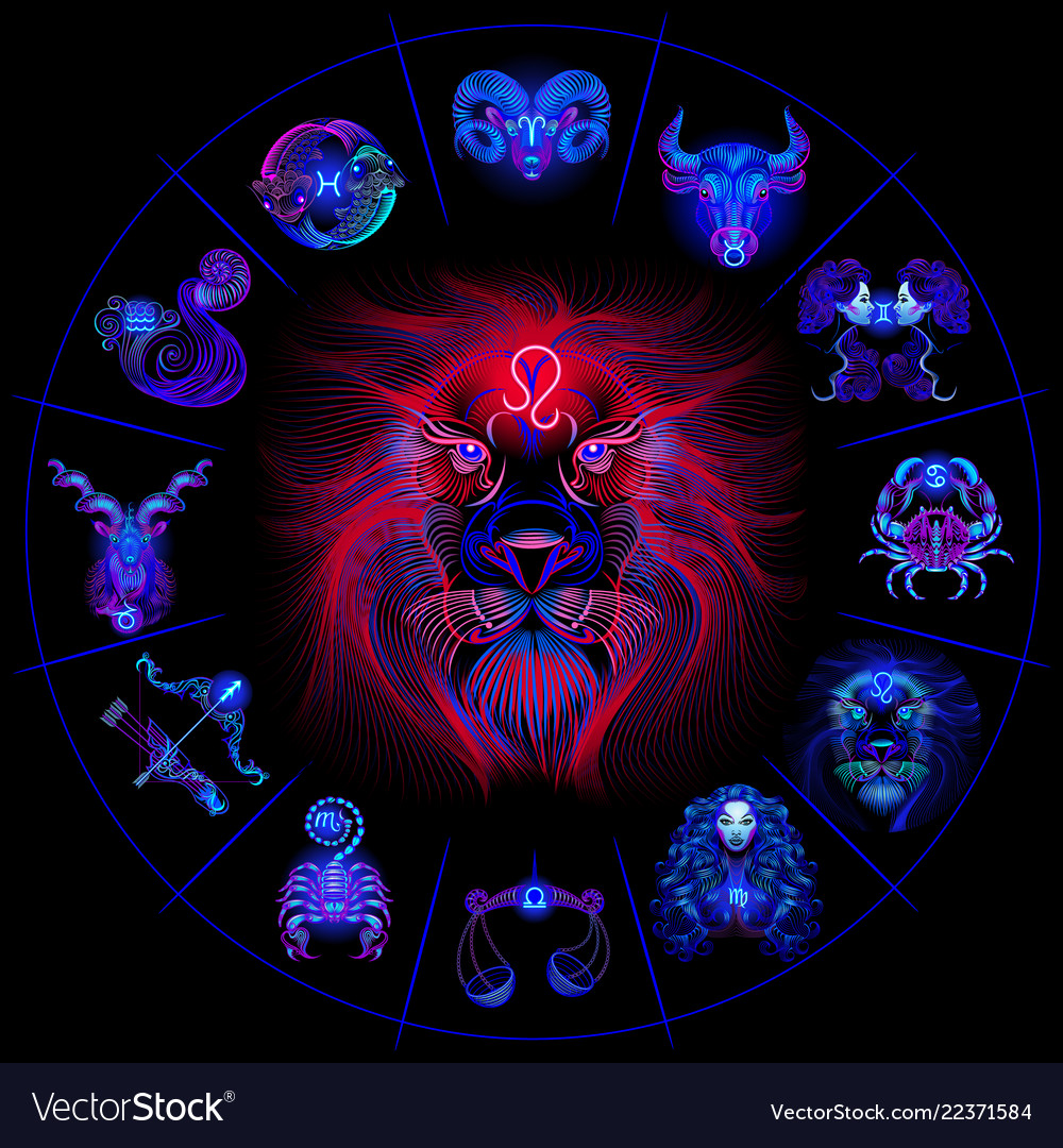 Neon Horoscope Circle With Signs Of Zodiac Set Vector Image 7061