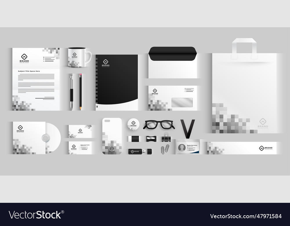 Set of black and white business stationery