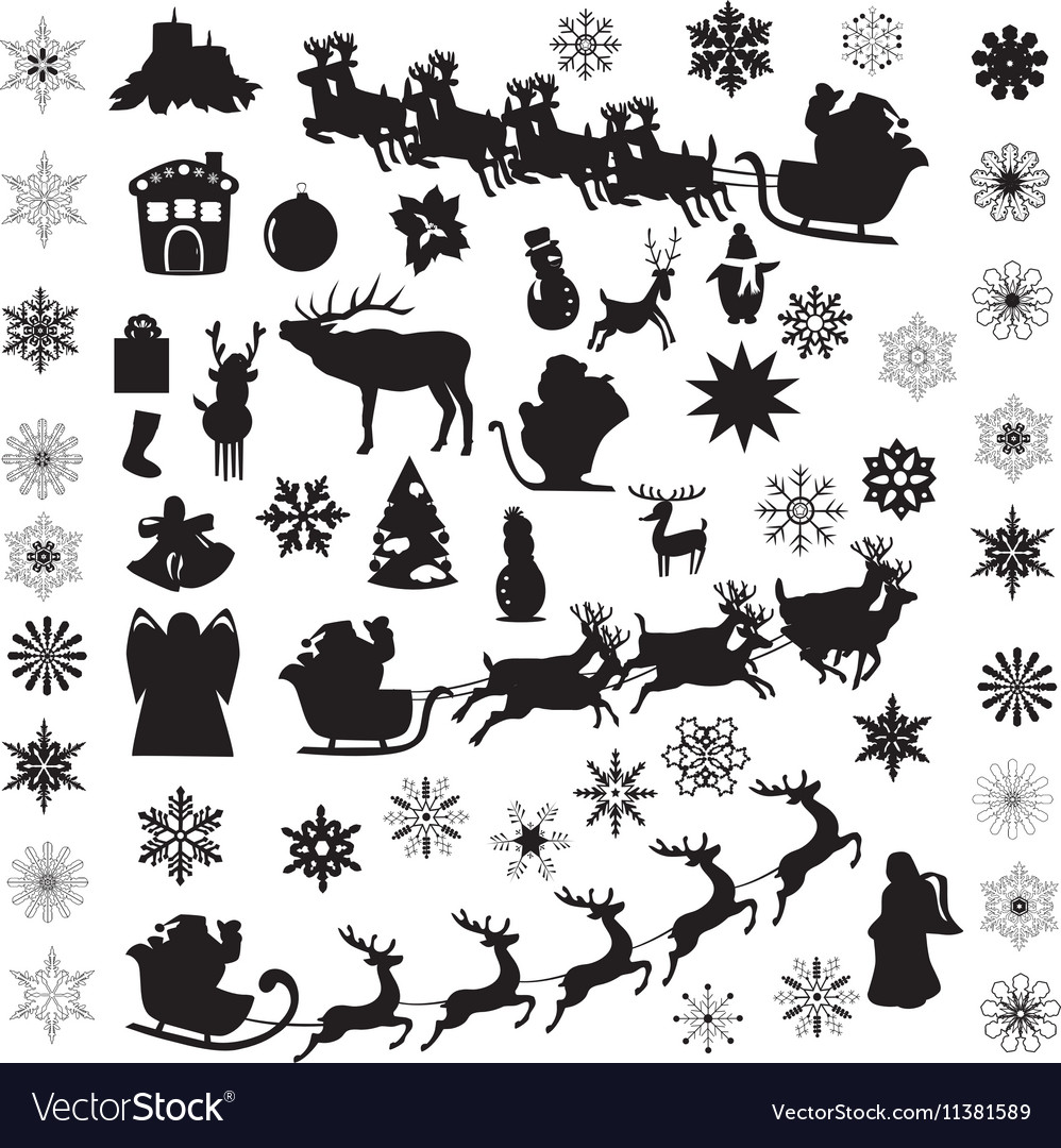 Christmas elements and icons silhouette Royalty Free Vector