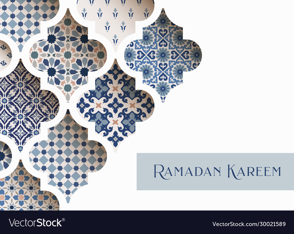 Closeup blue ornamental arabic tiles patterns Vector Image