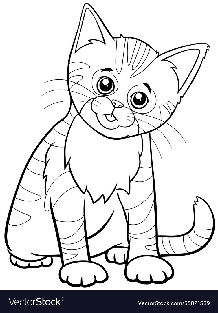 Cute kitten cartoon animal character coloring Vector Image