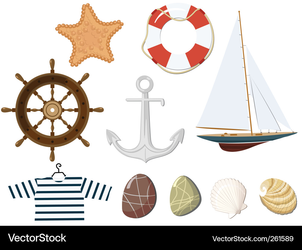 Set marine objects Royalty Free Vector Image - VectorStock