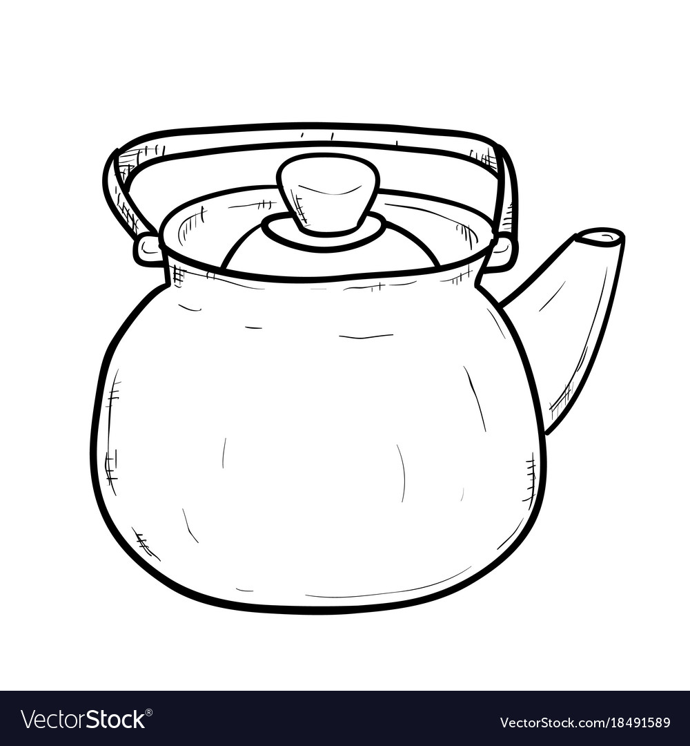 Sketch of doodle kettle Royalty Free Vector Image