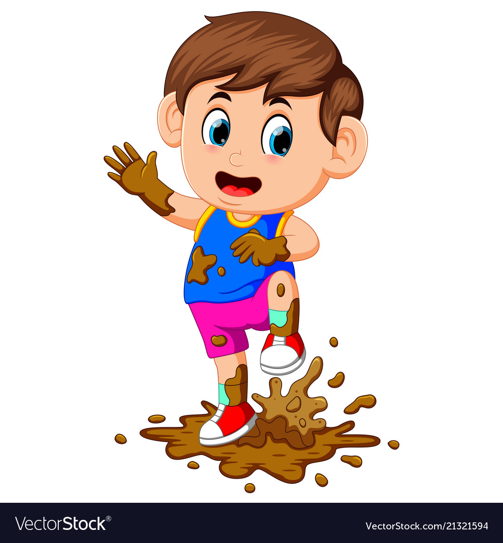 Cute boy playing in mud Royalty Free Vector Image