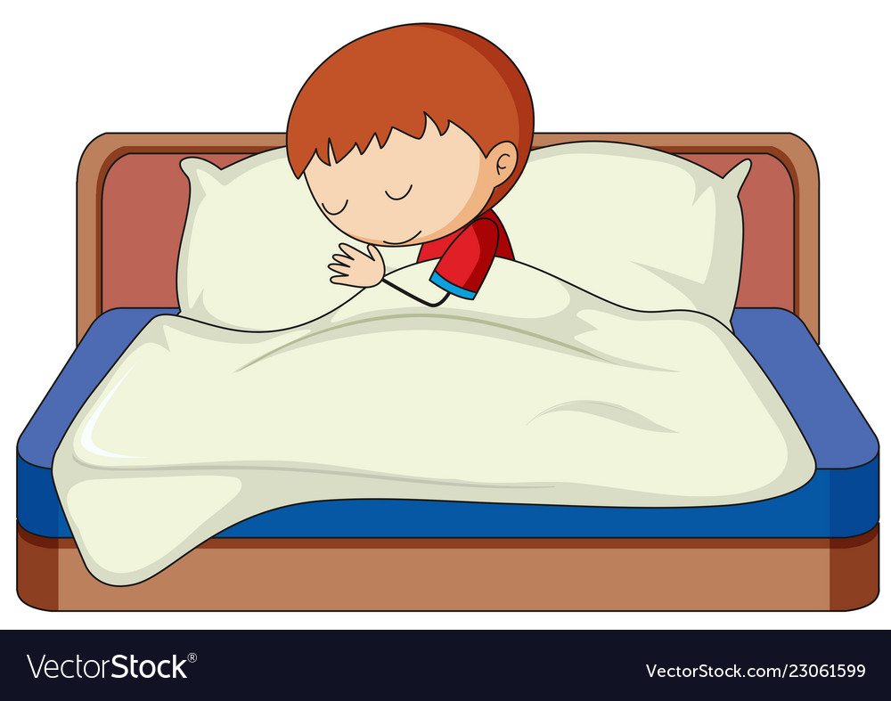 A boy sleeping on bed Royalty Free Vector Image