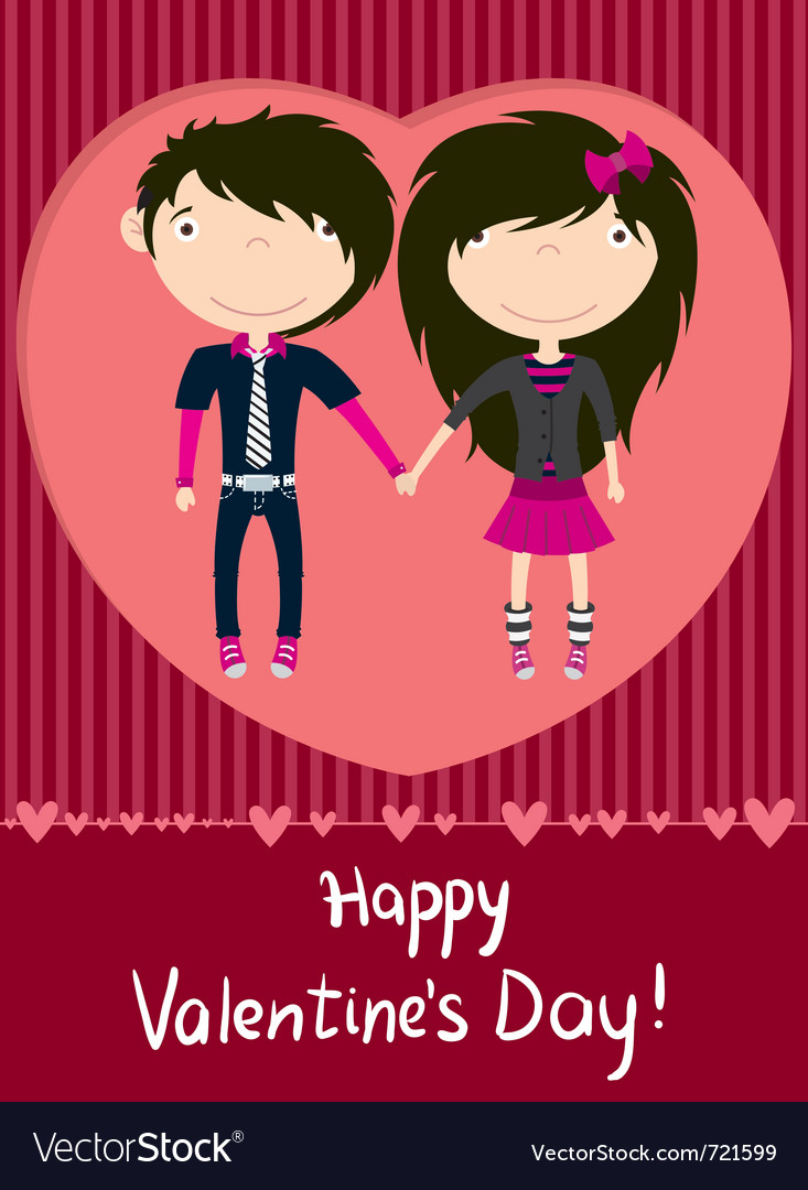 Love Couple Emo Boy And Girl Greeting Card Vector Image