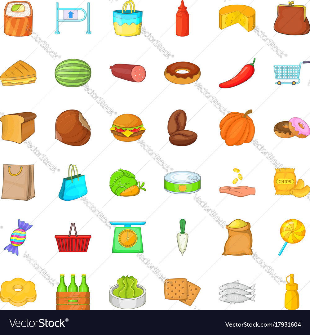 Burger icons set cartoon style Royalty Free Vector Image