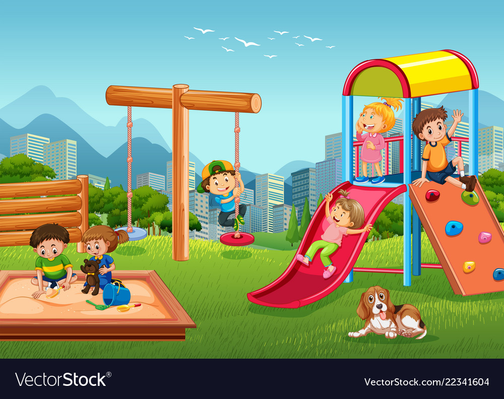 Children playing at playground Royalty Free Vector Image