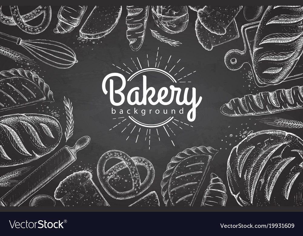 Chalk drawing bakery background top view Vector Image