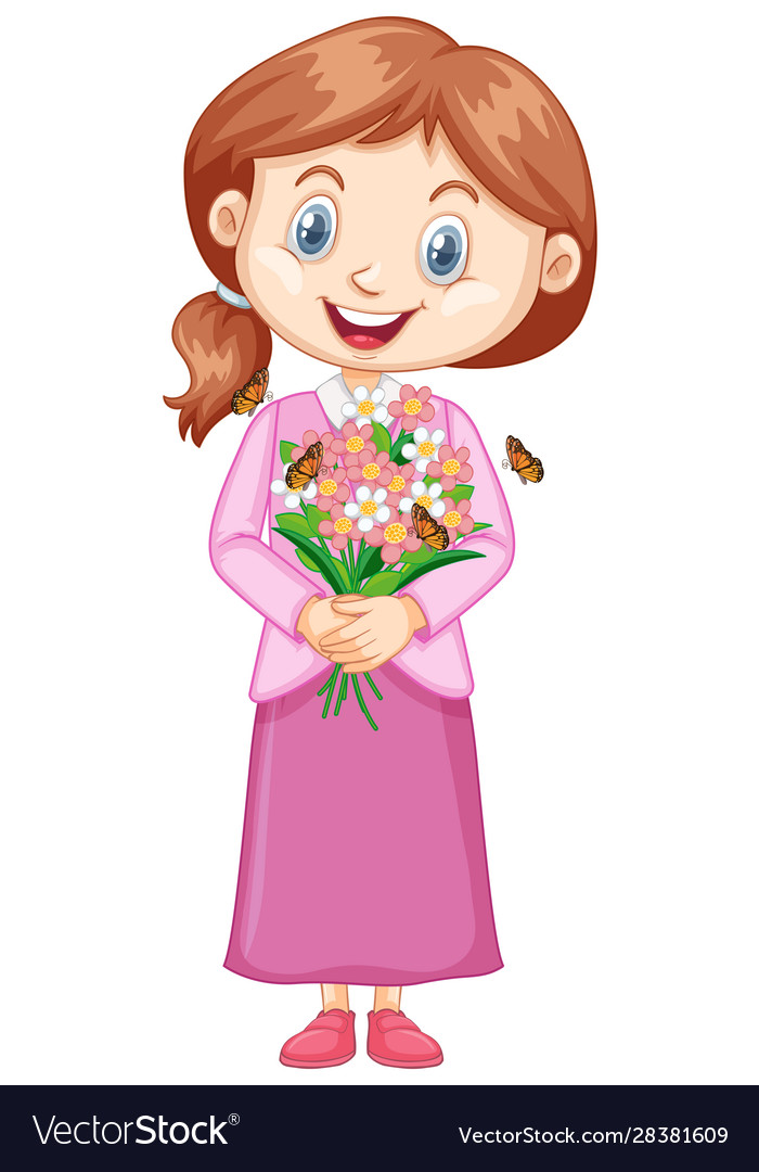 Girl with pretty flowers on white background Vector Image