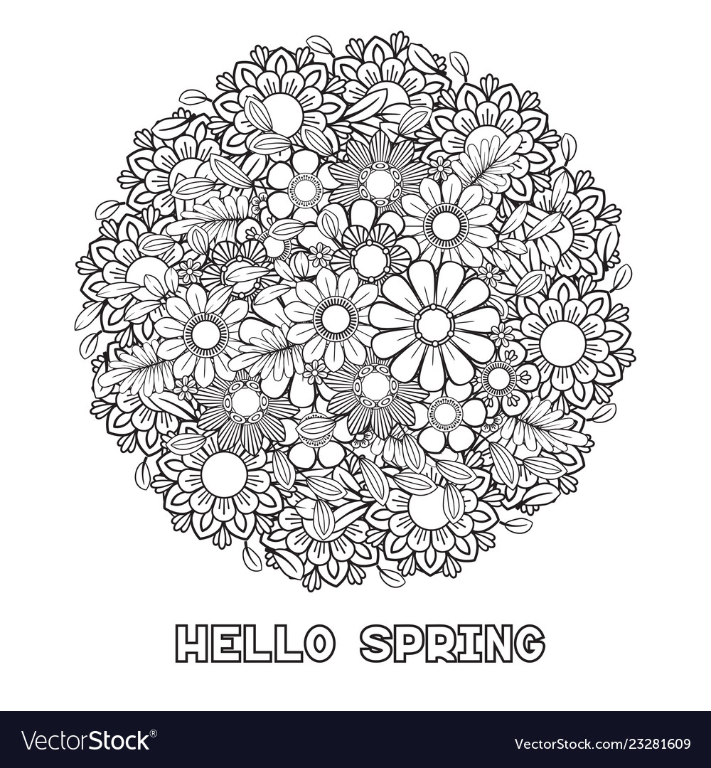 Hello Spring Coloring Page Royalty Free Vector Image