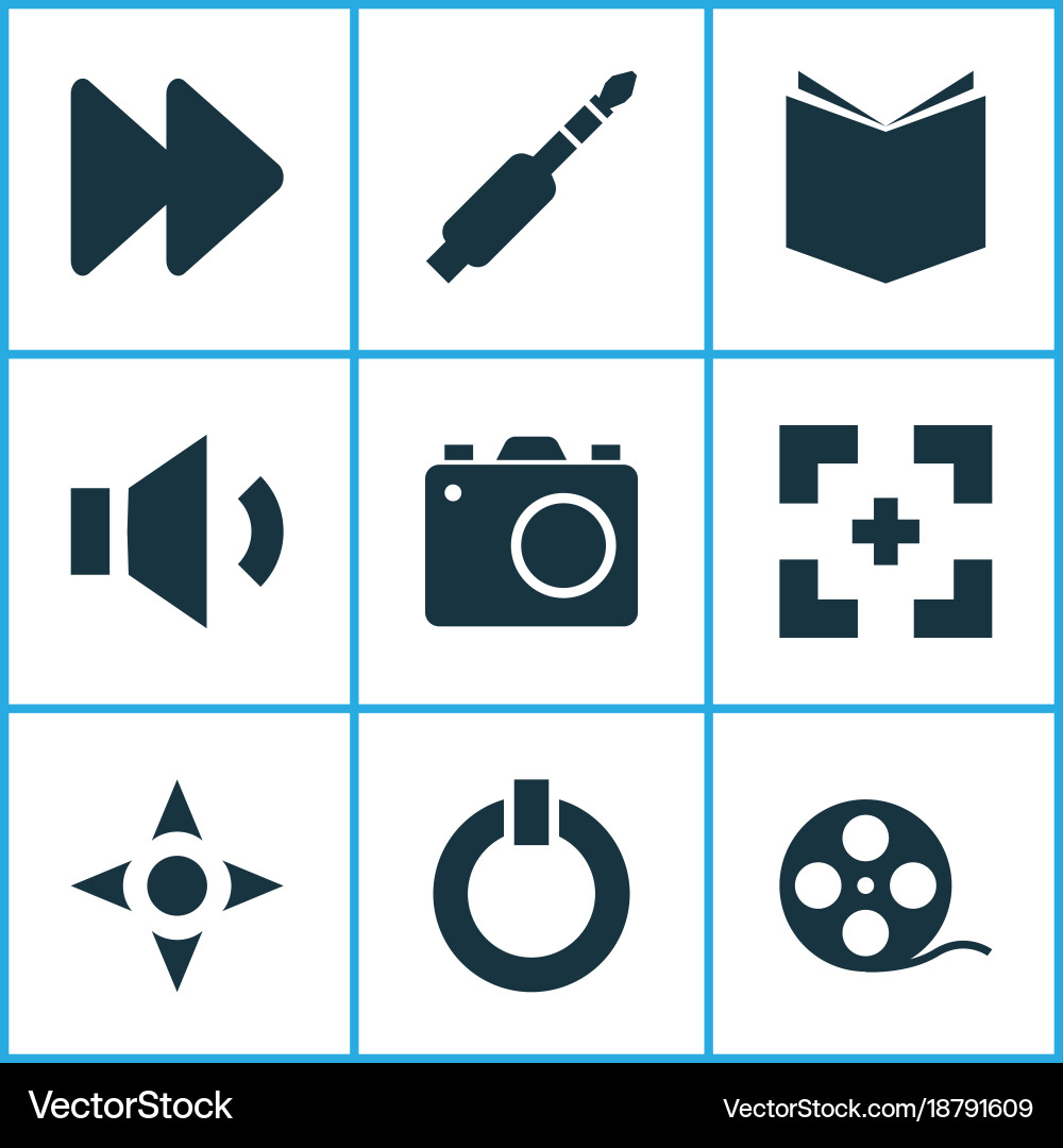 Media icons set with camera arrow volume down Vector Image