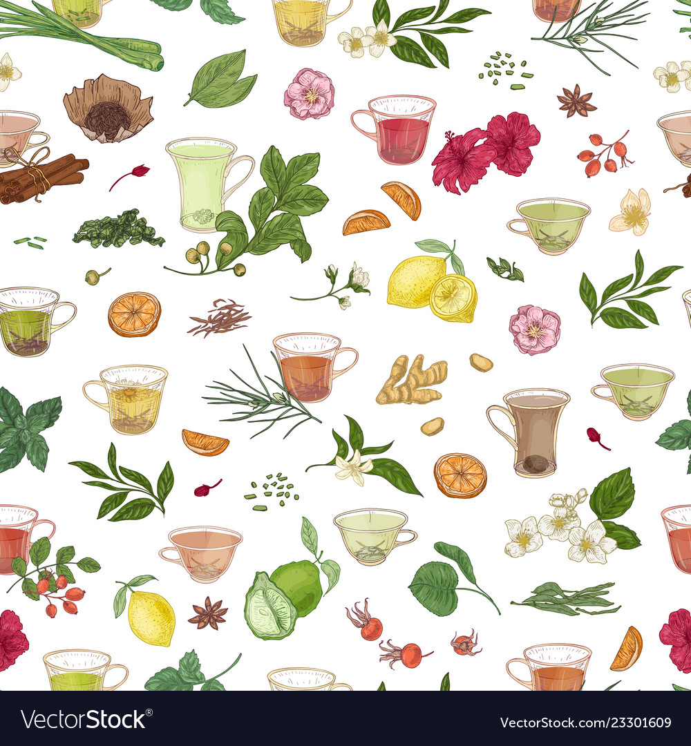 Seamless pattern with hand drawn cups tea Vector Image