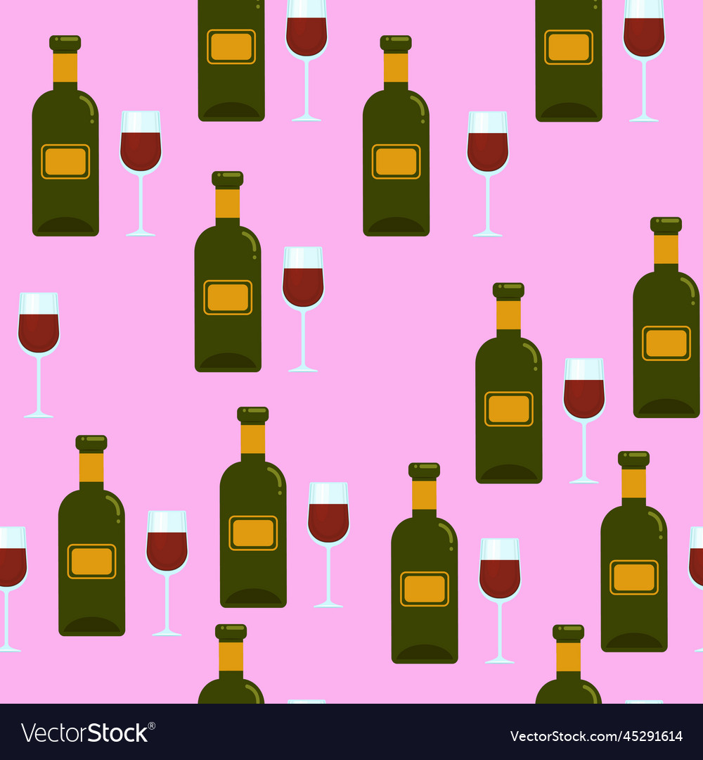 Bottle and glass of red wine seamless pattern Vector Image