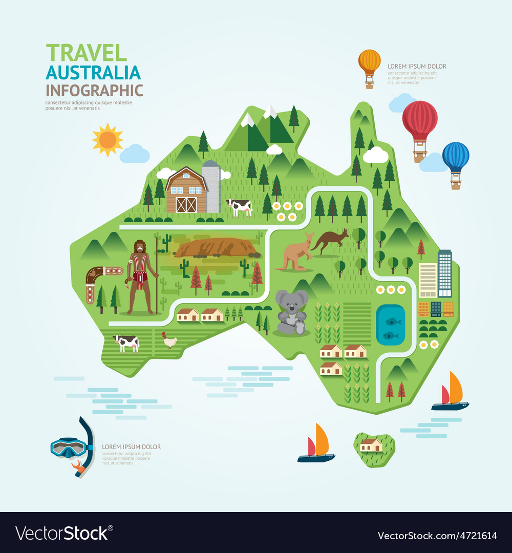 Infographic Travel And Landmark Australia Map Shap Vector 4721614 