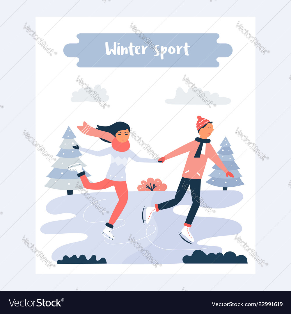 banner template with pretty skating girl and boy vector image