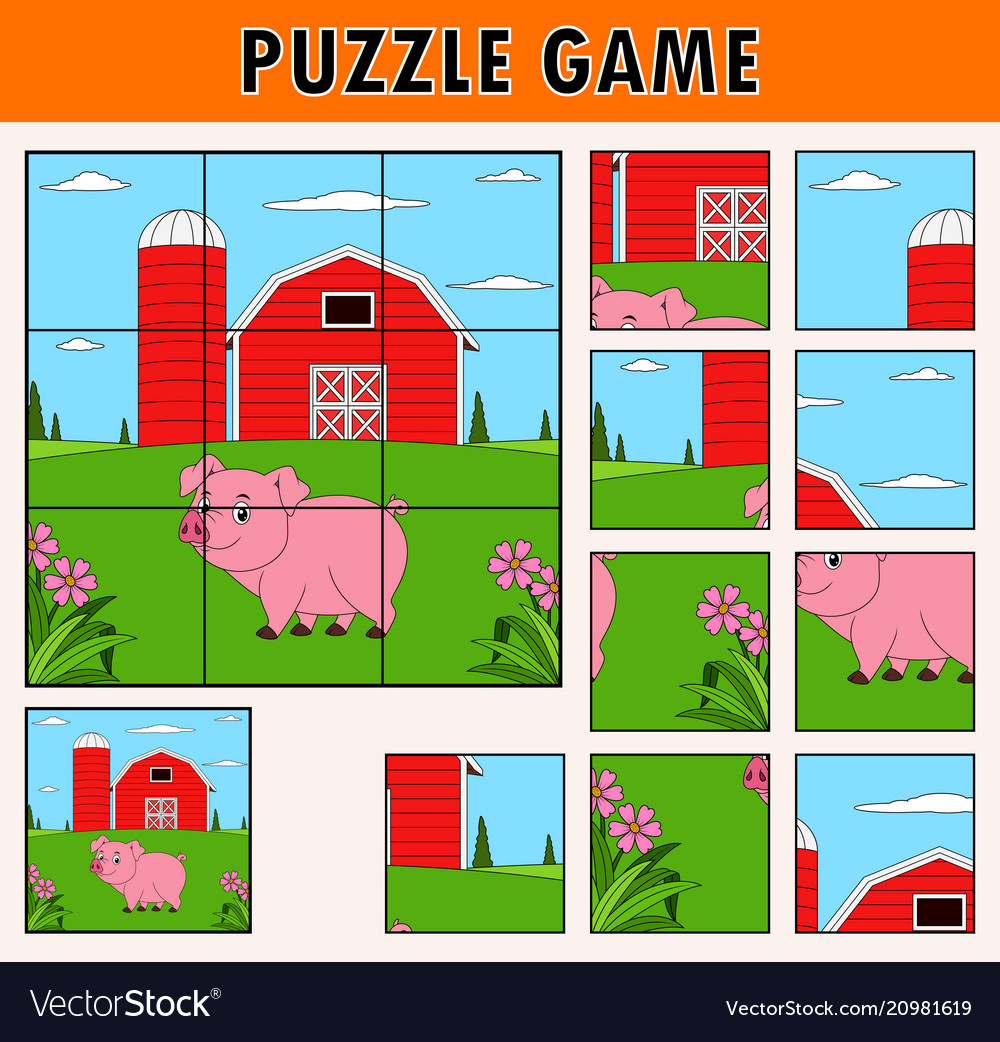 Cartoon pig educational puzzle Royalty Free Vector Image