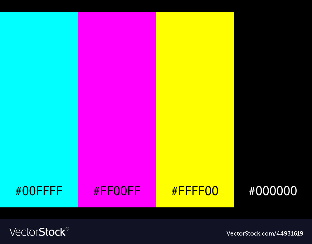 Cmyk colors scheme with hex codes cyan magenta Vector Image