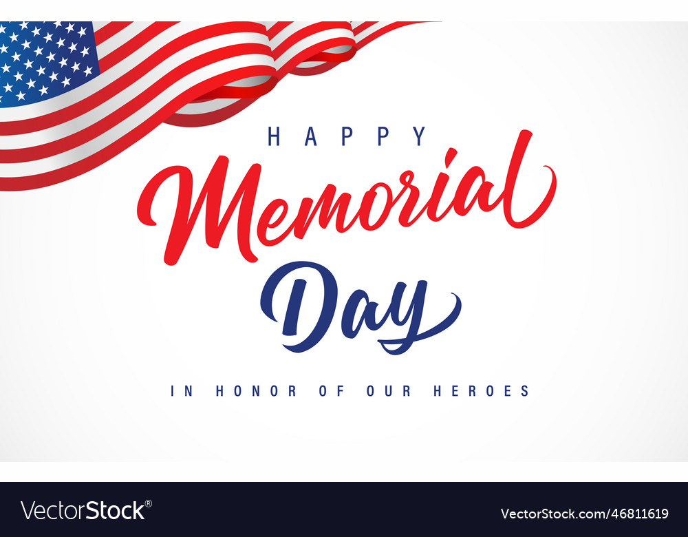 Happy memorial day handwritten text with wavy flag