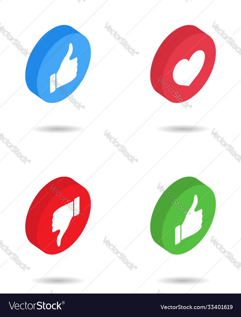 Like isometric icon button with heart thumb vector image Like isometric icon button with heart thumb