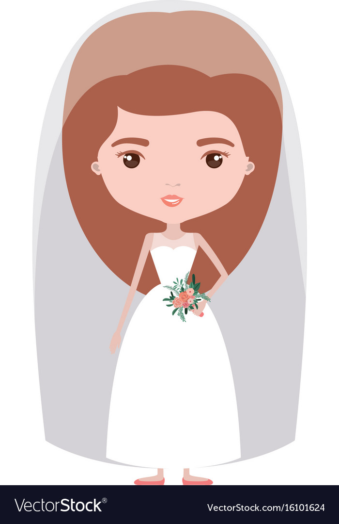 Colorful caricature cute woman in wedding dress Vector Image