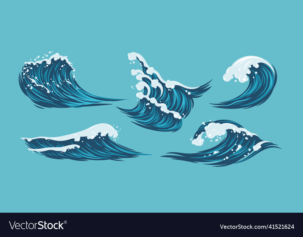 Sea Waveocean Flat Design Isolated Royalty Free Vector Image