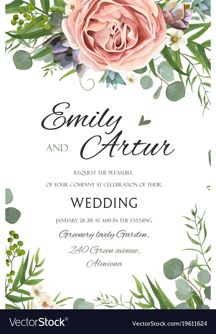 Wedding Floral Invite save The Date Card Design Vector Image