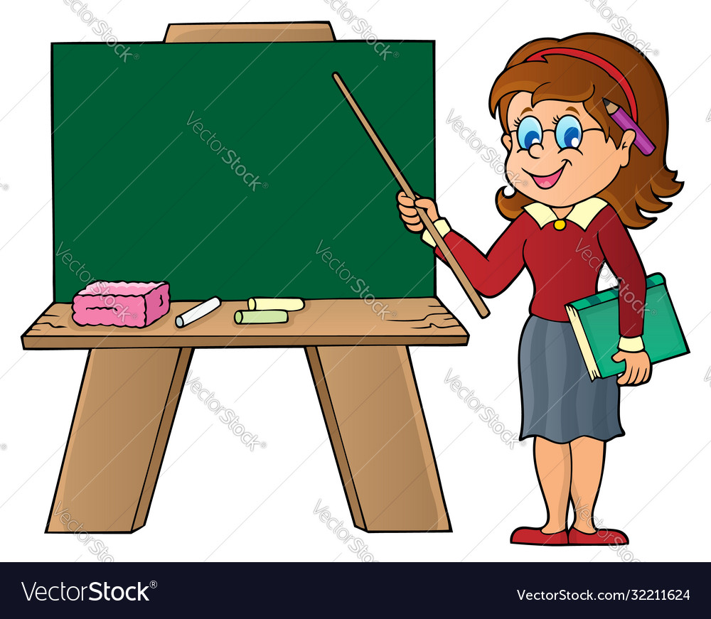 Woman teacher standing schoolboard Royalty Free Vector Image