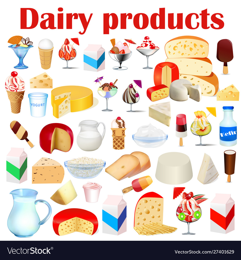 Background Set Dairy Products With Cheese Vector Image