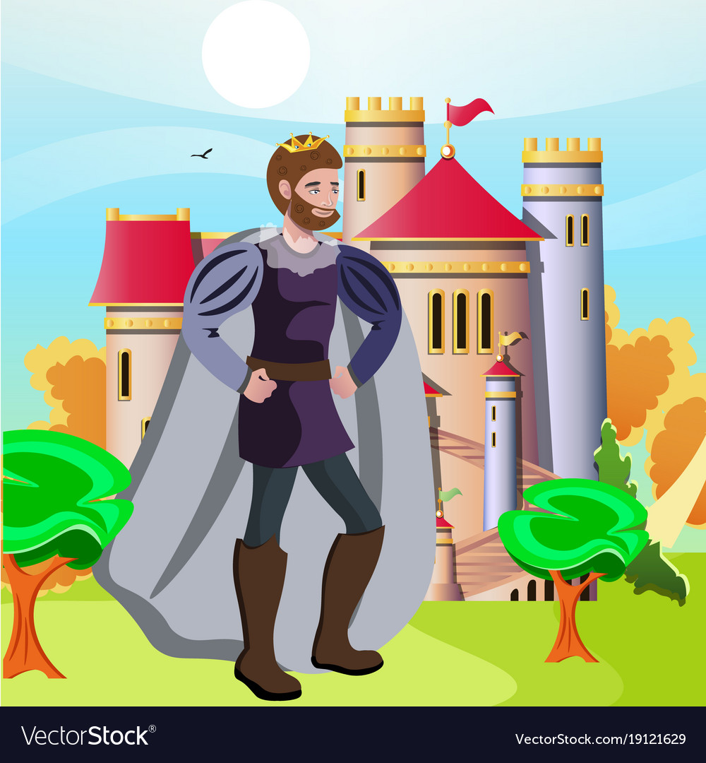 King in front of his castle Royalty Free Vector Image