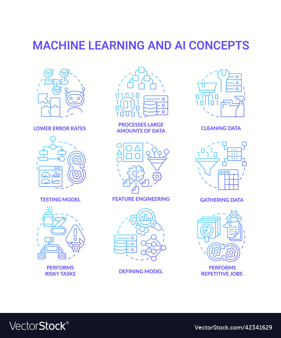 Machine learning and ai blue gradient concept Vector Image