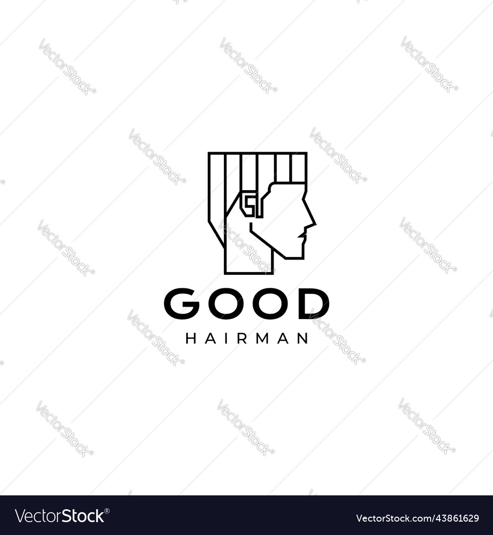 Man face with square hair style logo design Vector Image Man face with square hair style logo design Vector Image
