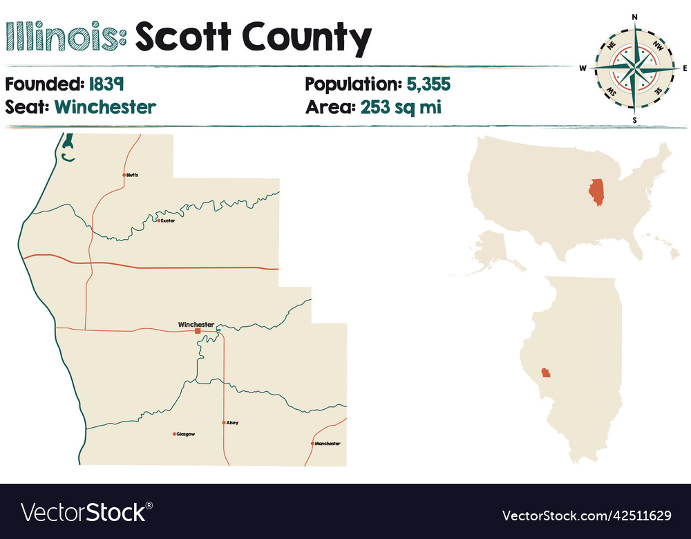 Map of scott county in illinois Royalty Free Vector Image