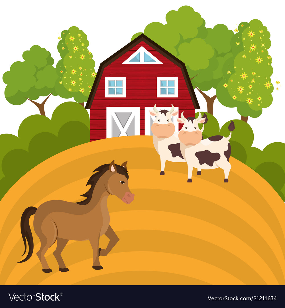 Animals in the farm scene Royalty Free Vector Image