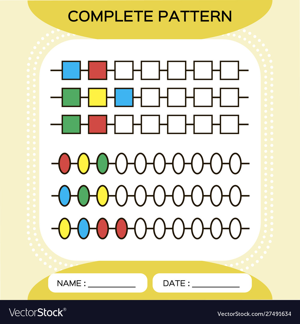 Complete repeating patterns worksheet Royalty Free Vector