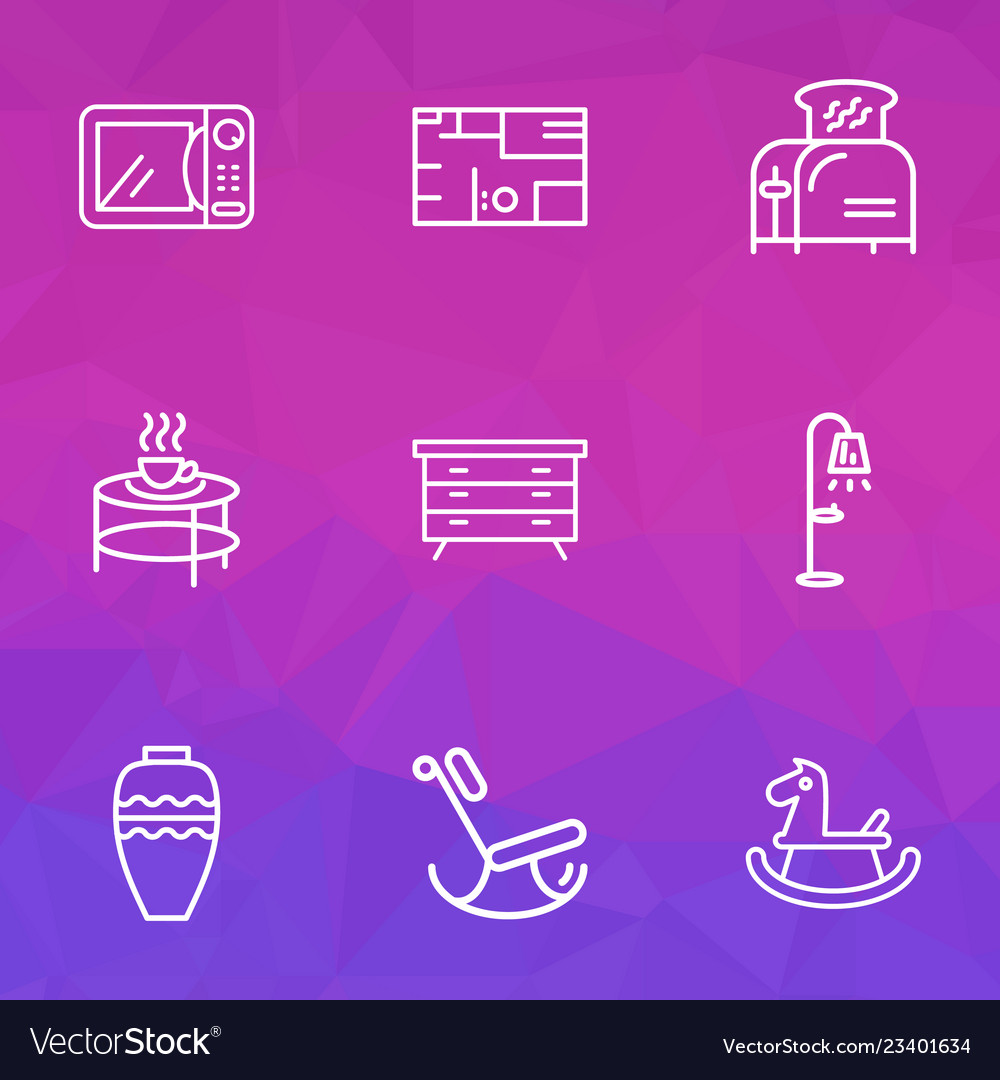 Decor Icons Line Style Set With Floor Lamp Coffee Vector Image
