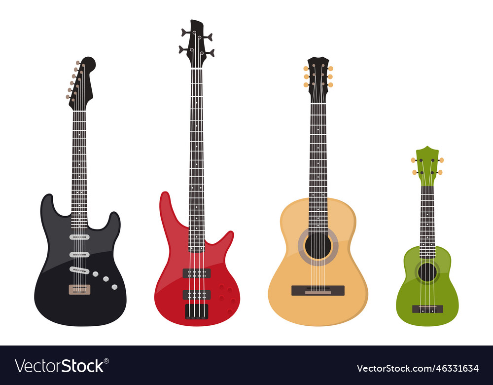 Various guitars set electric guitar bas-guitar Vector Image